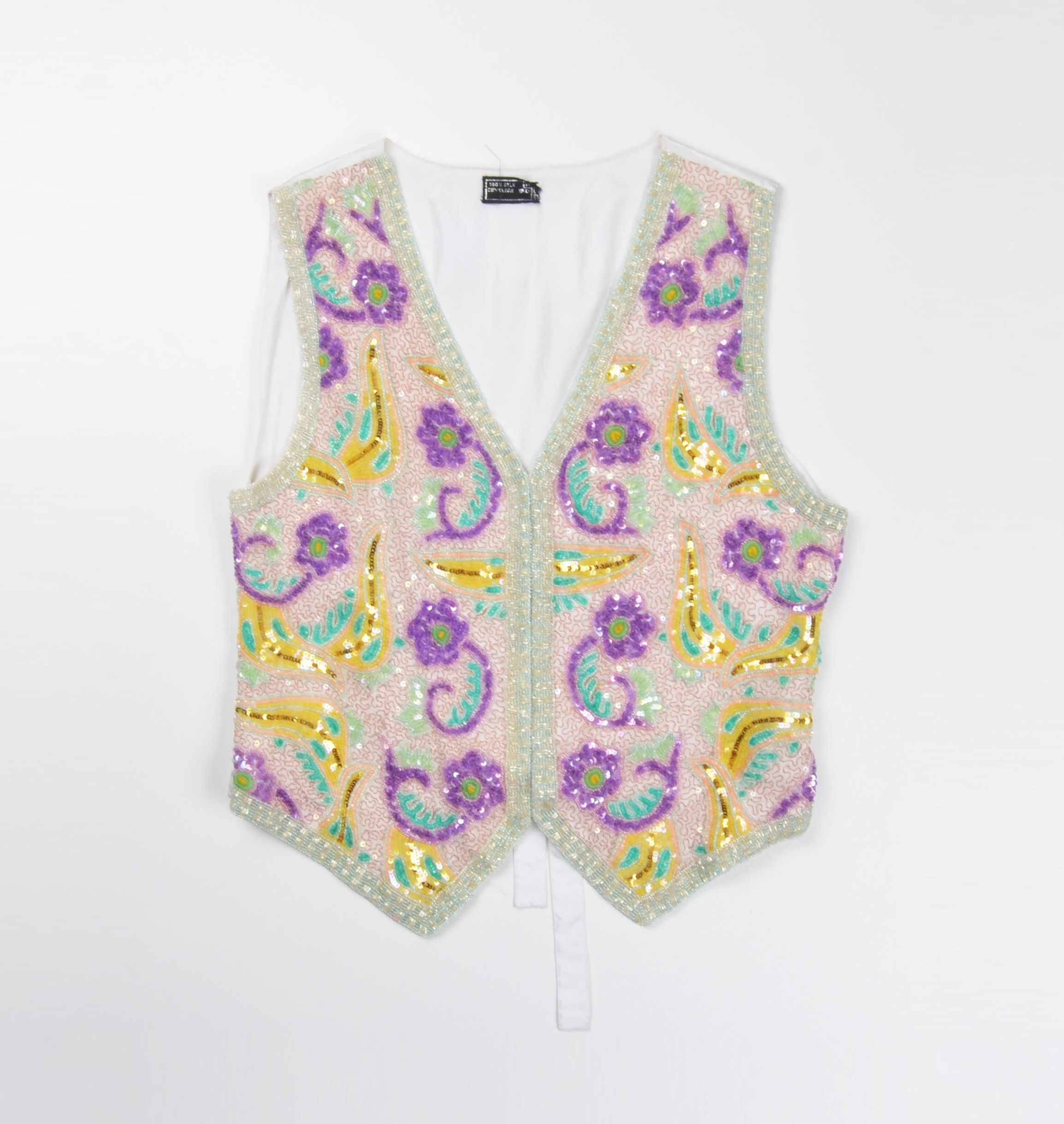 Vintage Vintage Full Beaded Sparkle Floral Silk Vest Size M / US 6-8 / IT 42-44 - 3 Thumbnail