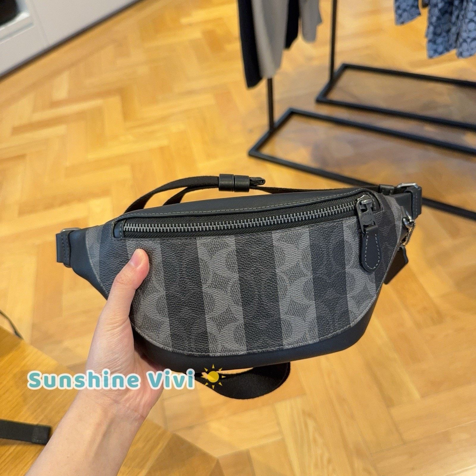 Coach NWT Coach Warren Mini Belt Bag With Stripes Black/Grey CEB34 Size ONE SIZE - 1 Thumbnail