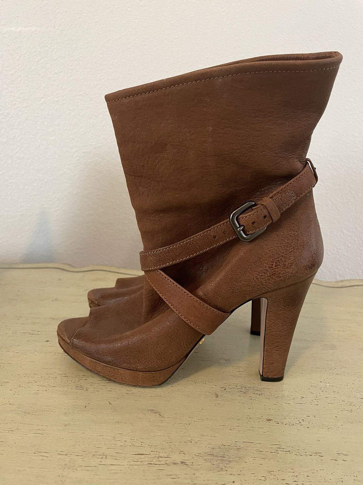 Prada Platform Peep Toe Ankle Boot with Strap Size US 8 / IT 38 - 3 Thumbnail