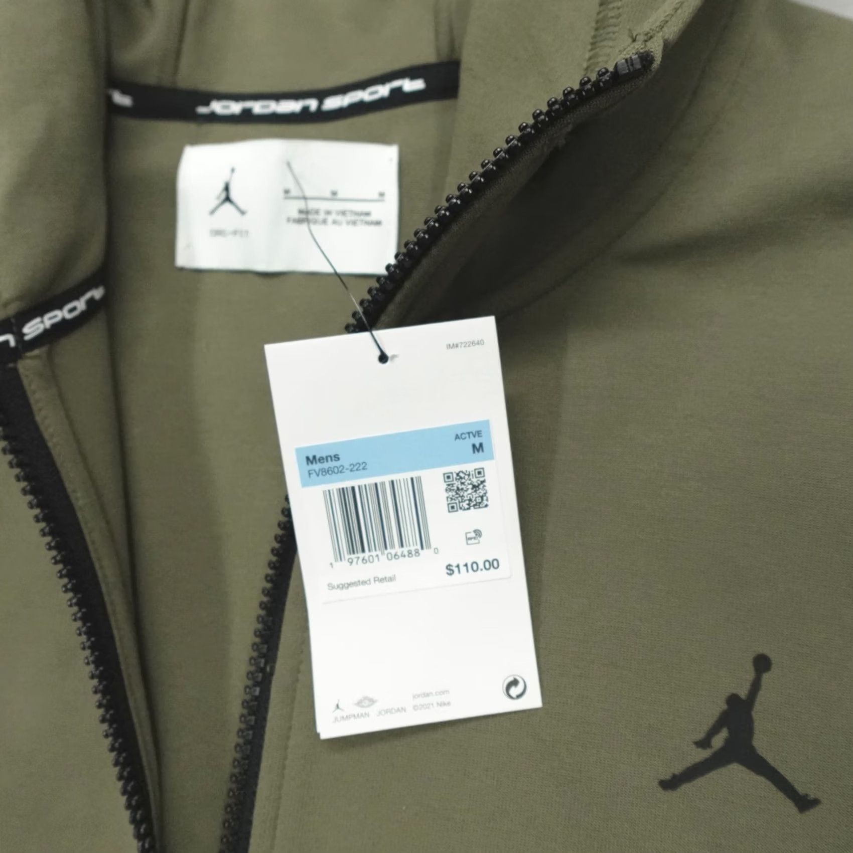 Nike Air Jordan Dri-Fit Sport Hoop Fleece Zip Hoodie Men's M Olive FV8602-222 Size US M / EU 48-50 / 2 - 3 Thumbnail