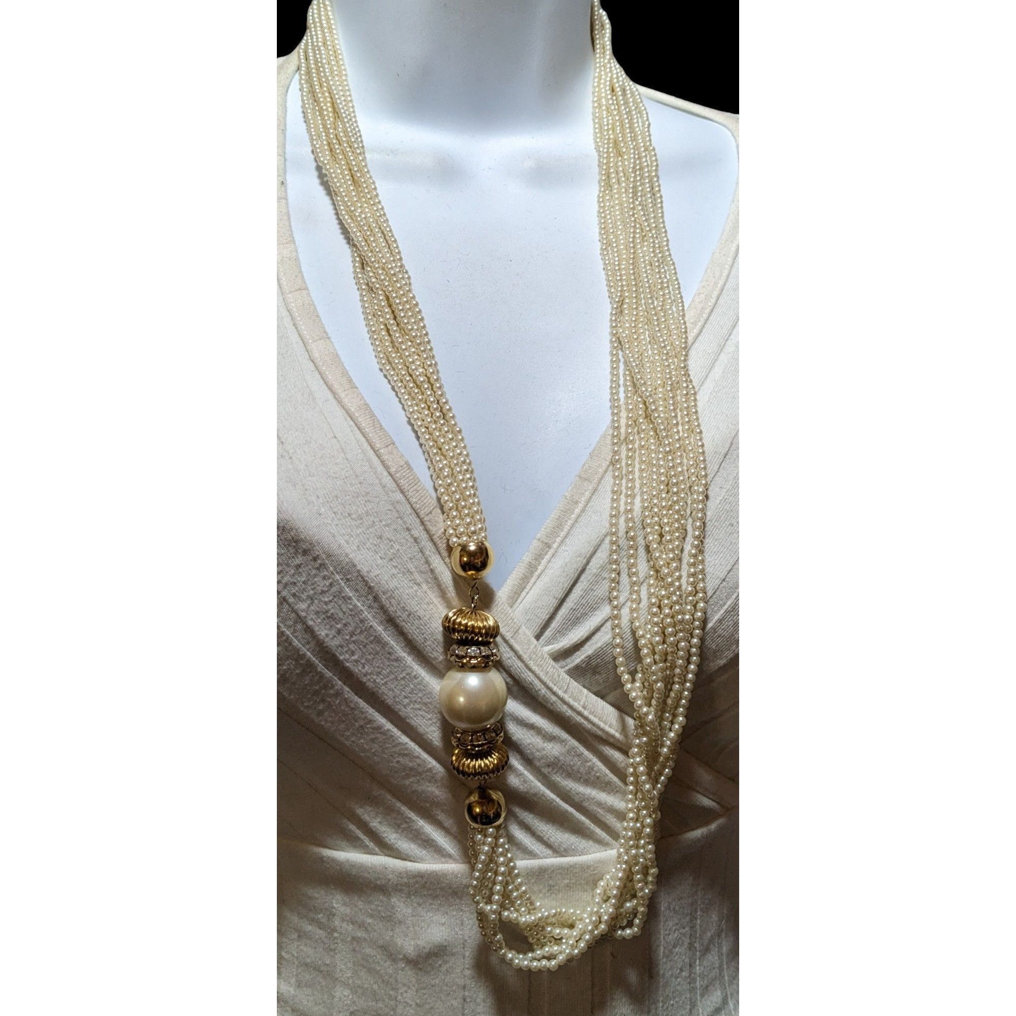 Other Vintage Glam Gold Pearl Multistrand Statement Necklace Size ONE SIZE - 7 Thumbnail
