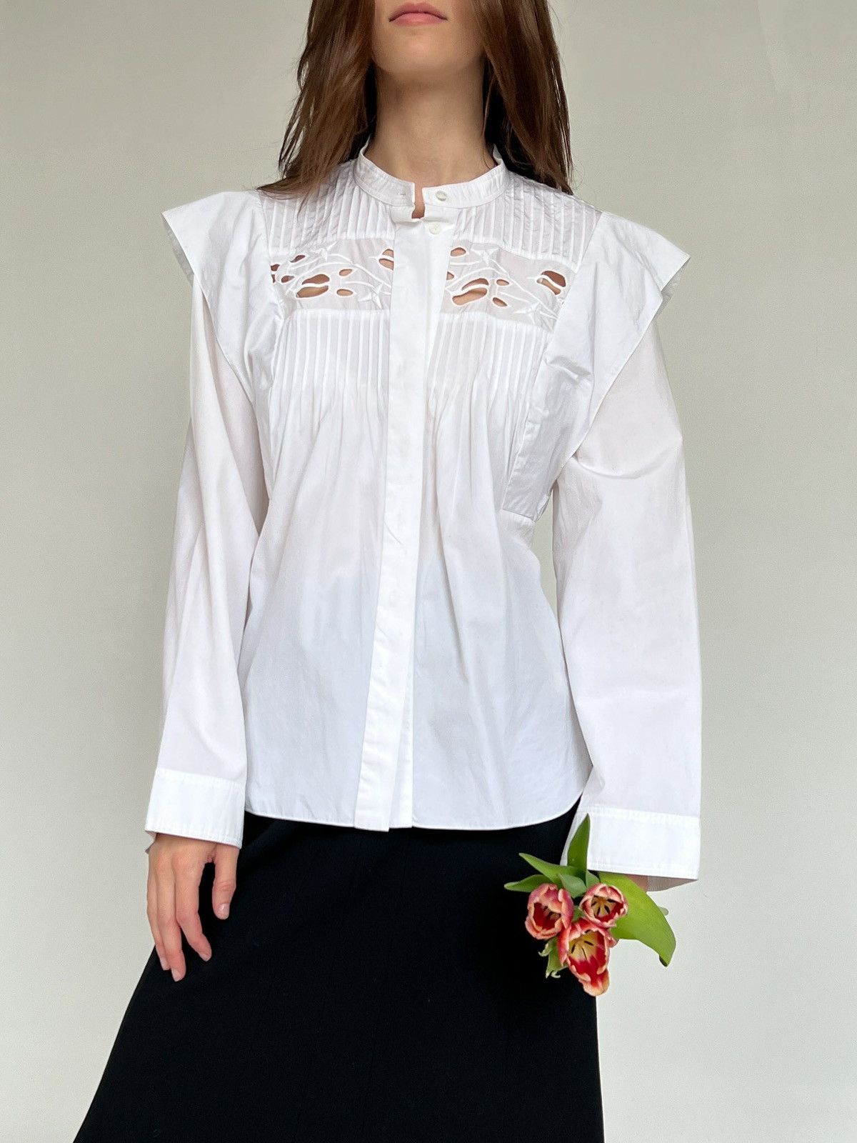 Chloe Chloé S/S 2018 Embroidered Eyelet Ruffle Bib Blouse Size XXS / US 00 / IT 34 - 1 Thumbnail