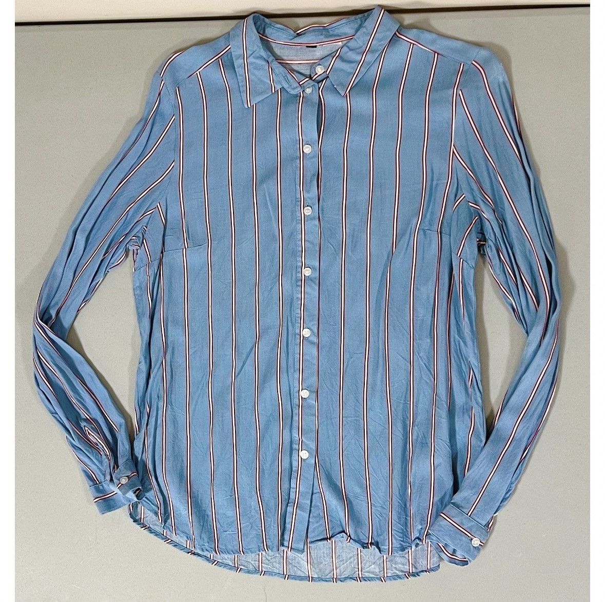 Vintage Blue Striped Collared Button-Down Shirt Top Blouse Size 4 💙❤️ Size S / US 4 / IT 40 - 1 Thumbnail