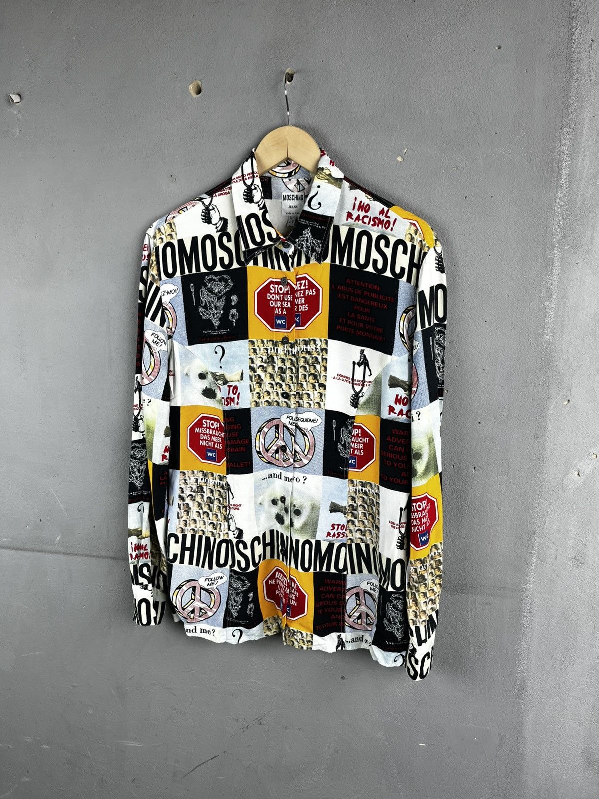 Moschino 1990s Moschino multicoloured viscose "No to racism" shirt Size M / US 6-8 / IT 42-44 - 5 Thumbnail