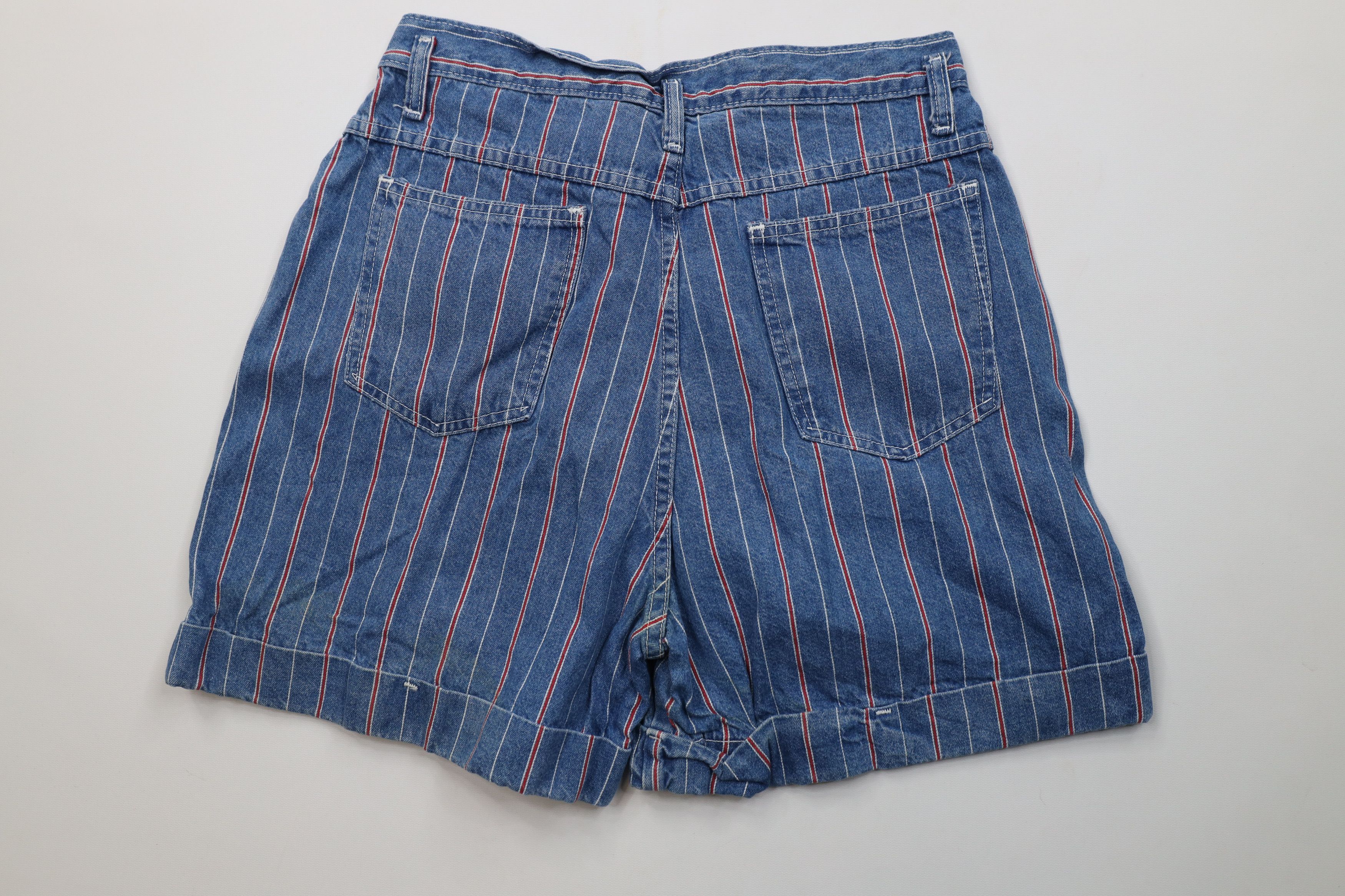 Vintage Vintage 90s Streetwear Cuffed Striped Denim Jean Shorts Size 34" / US 12 / IT 48 - 9 Thumbnail