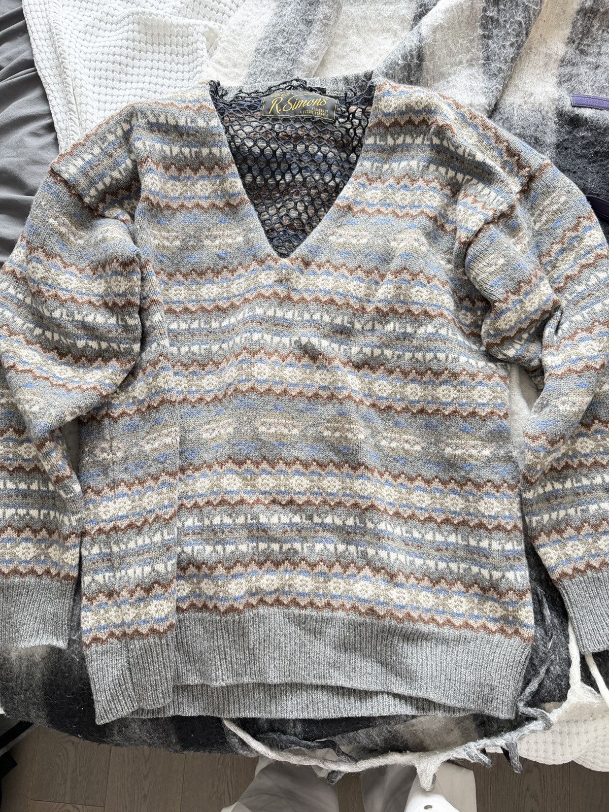 Raf Simons Raf Simons SS22 Mesh Logo Fair Isle Knit Sweater Size US M / EU 48-50 / 2 - 1 Thumbnail