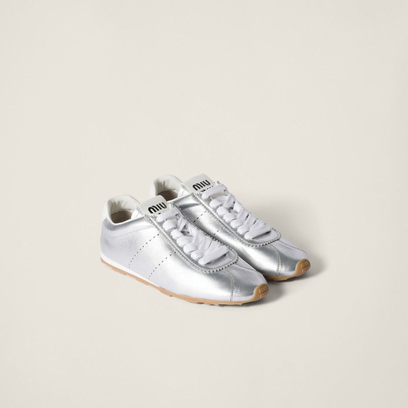 Miu Miu o1B3y1r0526 Plume Mordoré Calfskin Sneakers in Silver Size US 7 / IT 37 - 2 Thumbnail