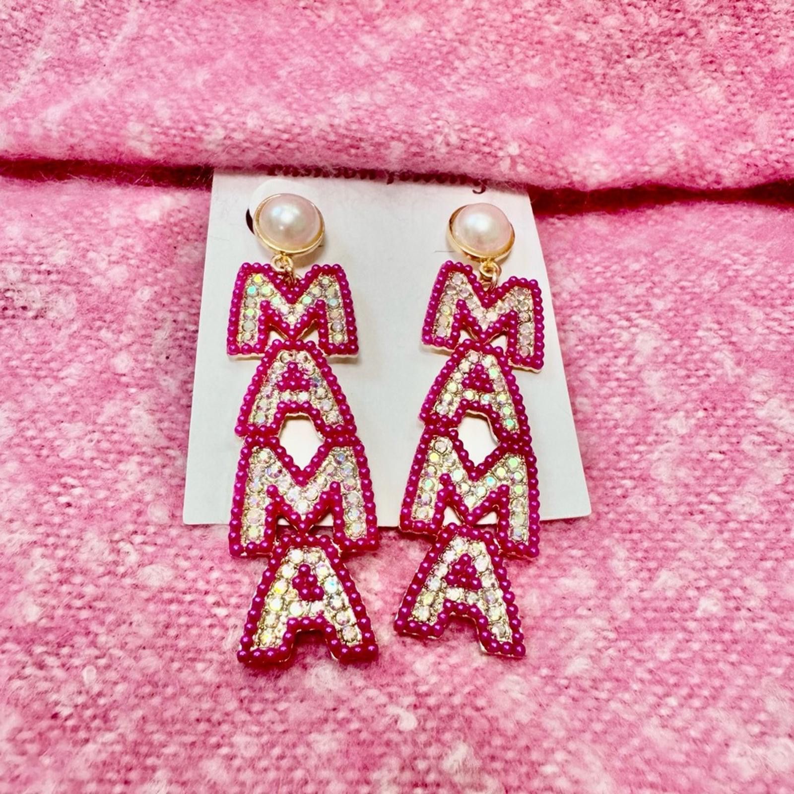 Designer Pink and Gold 'MAMA' Earrings Size ONE SIZE - 2 Thumbnail