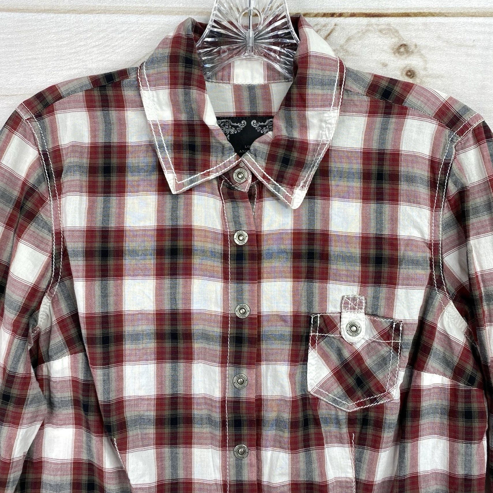 Guess VINTAGE Guess Jeans Shirt Women L Red Plaid Western Embroidered Cowboy Snap Button-Up 9? Size L / US 10 / IT 46 - 5 Thumbnail
