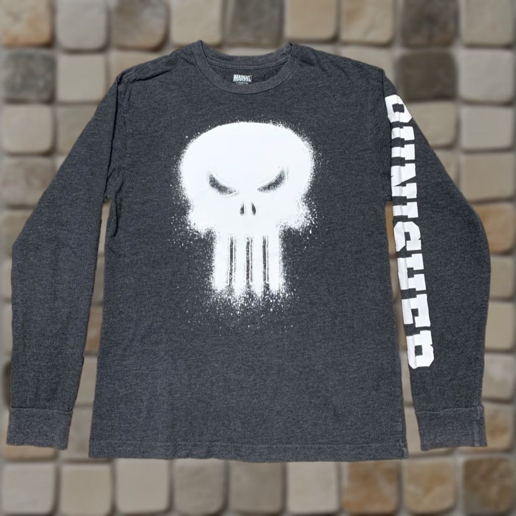 Vintage Marvel Punisher Men's Long Sleeve Tee M Dark Gray Crew Neck Image White Logo T-Shirt Size US M / EU 48-50 / 2 - 1 Thumbnail