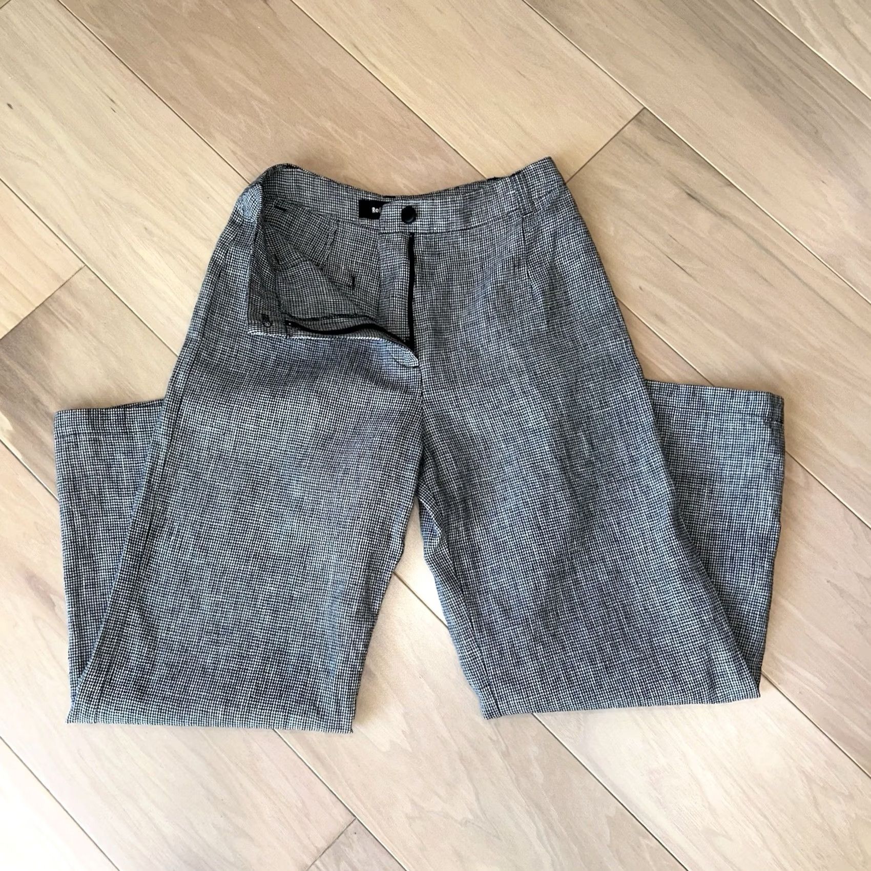 Reformation Reformation Linen Trousers Houndstooth Wide-Leg 25" Inseam Womens 0 Size 25" / US 0 / IT 36 - 3 Thumbnail