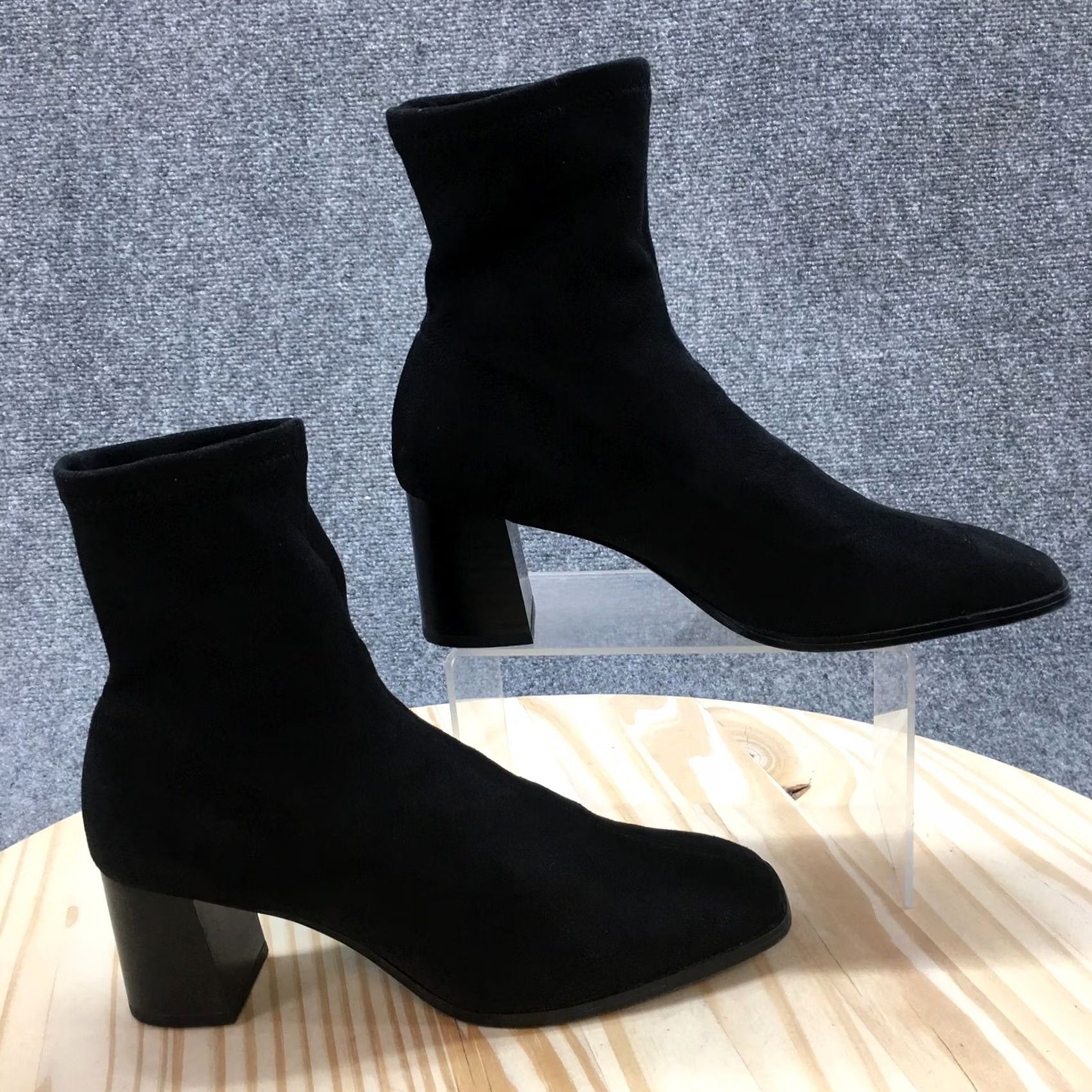 H&M H&M Boots Womens 40 Casual Pull On Ankle Sock Bootie Black Fabric Block Heels Size US 9 / IT 39 - 2 Thumbnail