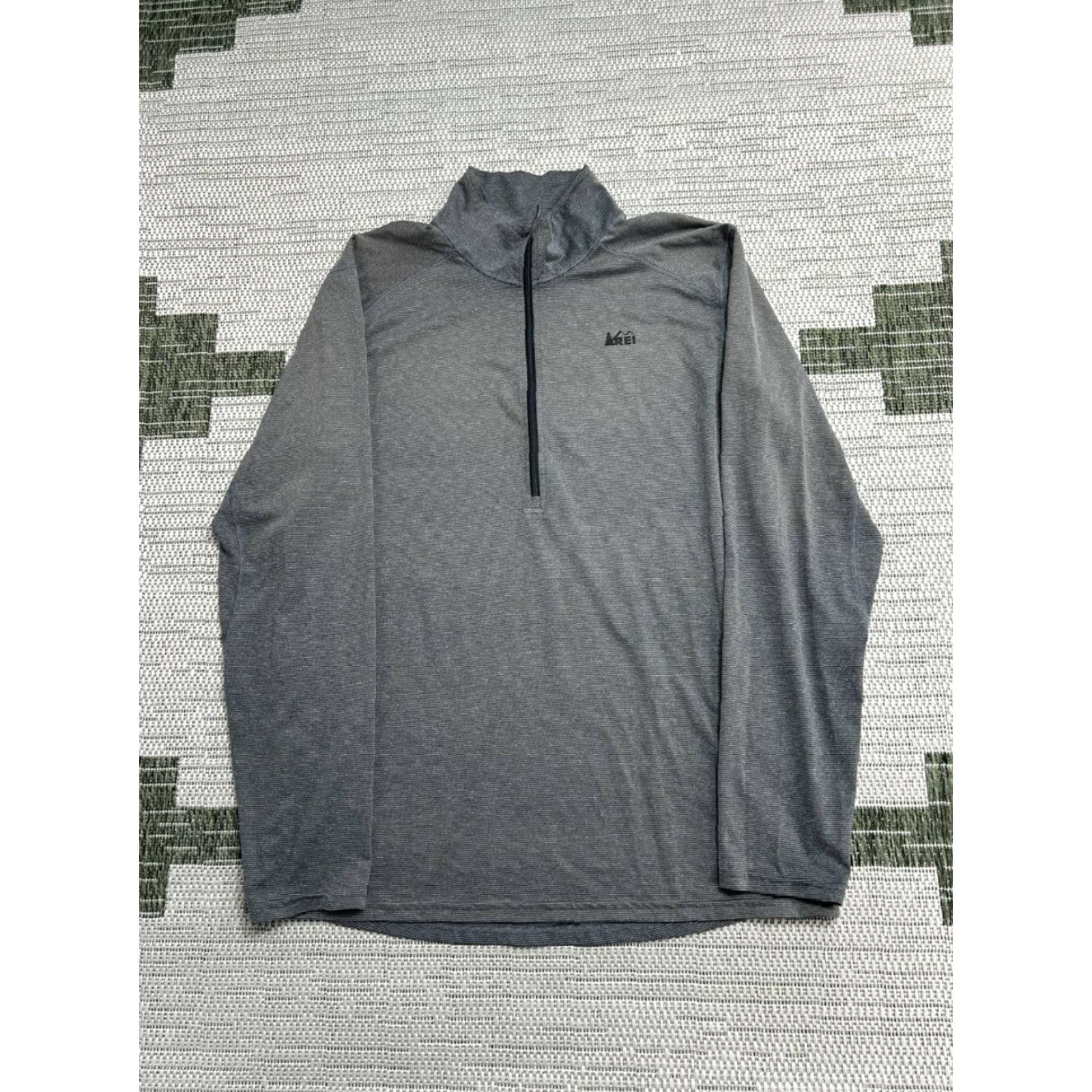 Vintage REI Shirt Mens Large Gray Striped Stretch Logo Mock Neck Half Zip Athletic Top Size US L / EU 52-54 / 3 - 2 Thumbnail