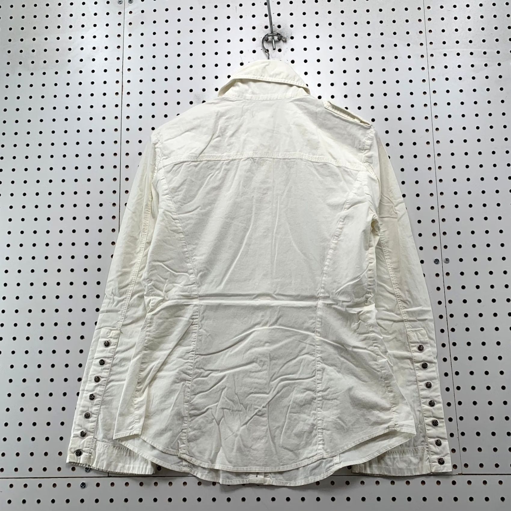 Vintage Gfferre Button Top Womens Large Studded Snap White Long Sleeve Made Italy Shirt Womens L White Studded Button-Up Size L / US 10 / IT 46 - 2 Thumbnail