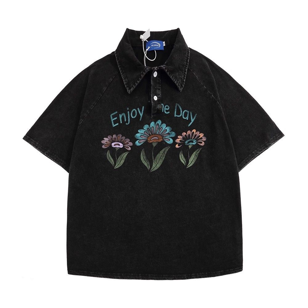 Japanese Brand × Vintage Men's hip-hop trendy flower print distressed Polo shirt Size US M / EU 48-50 / 2 - 1 Thumbnail