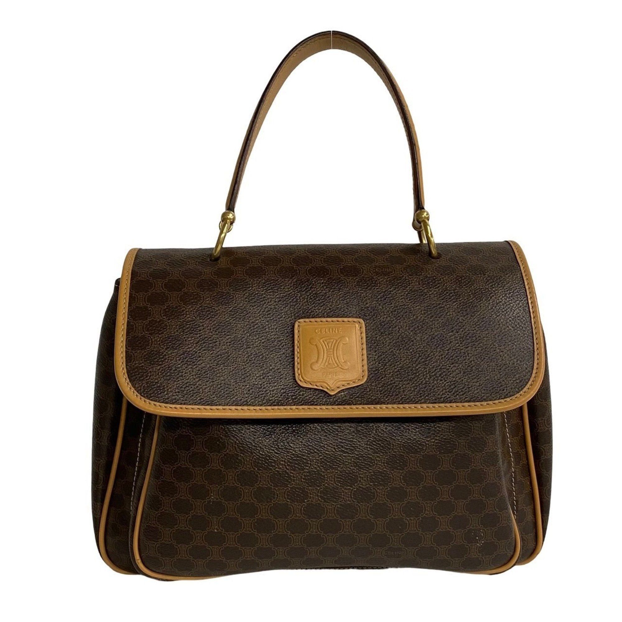 image of Celine Macadam Blason Triomphe Leather Handbag Tote Bag Brown 68636, Women's