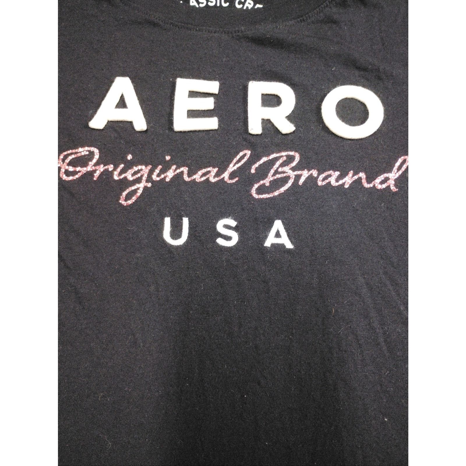 Aeropostale Aeropostale Original Brand USA Black Tee Pink Glitter Script Size S / US 4 / IT 40 - 2 Thumbnail
