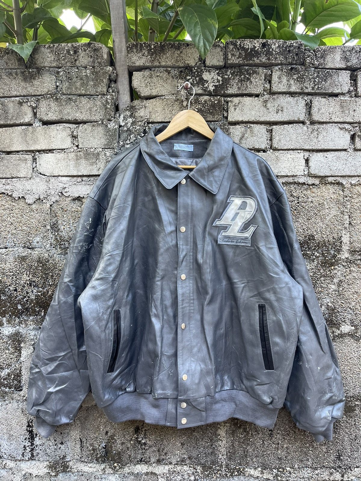 image of La Designs Kajoon Dreadlions Leather Jacket in Grey, Men's (Size Large)
