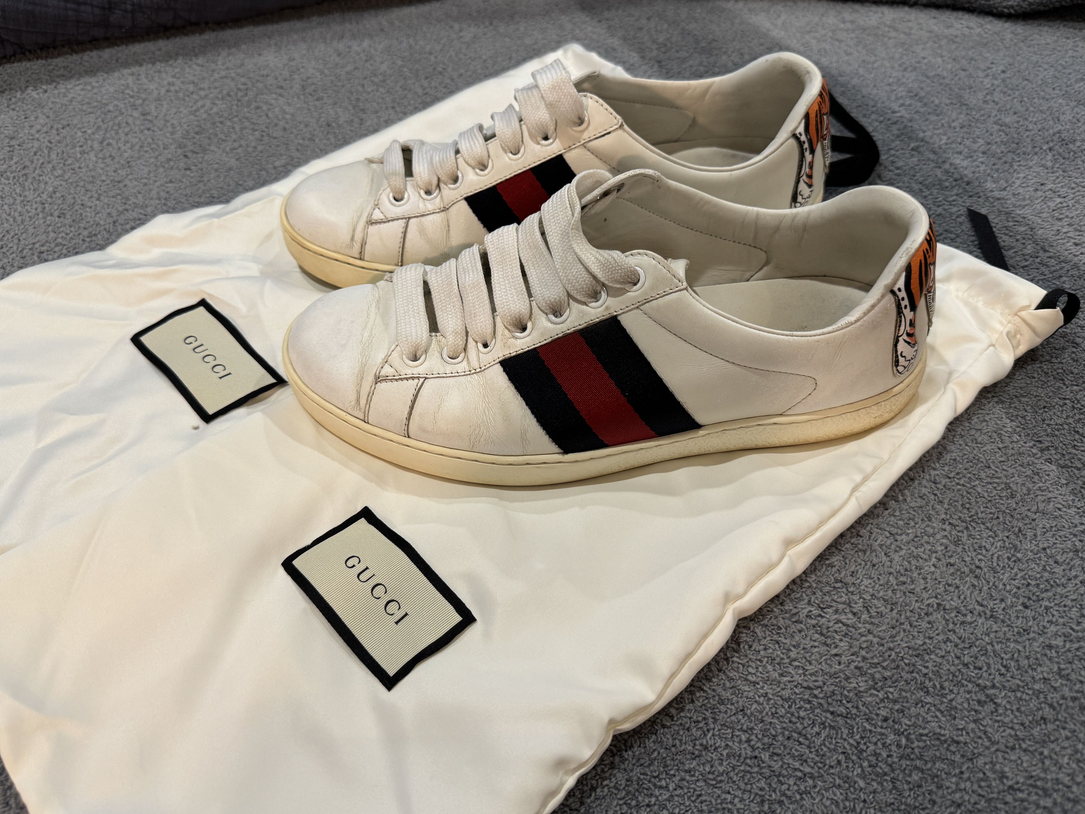 Gucci Gucci Ace Tiger Heel Sneakers – White – Size EU 45 Size US 6.5 / EU 39-40 - 1 Thumbnail