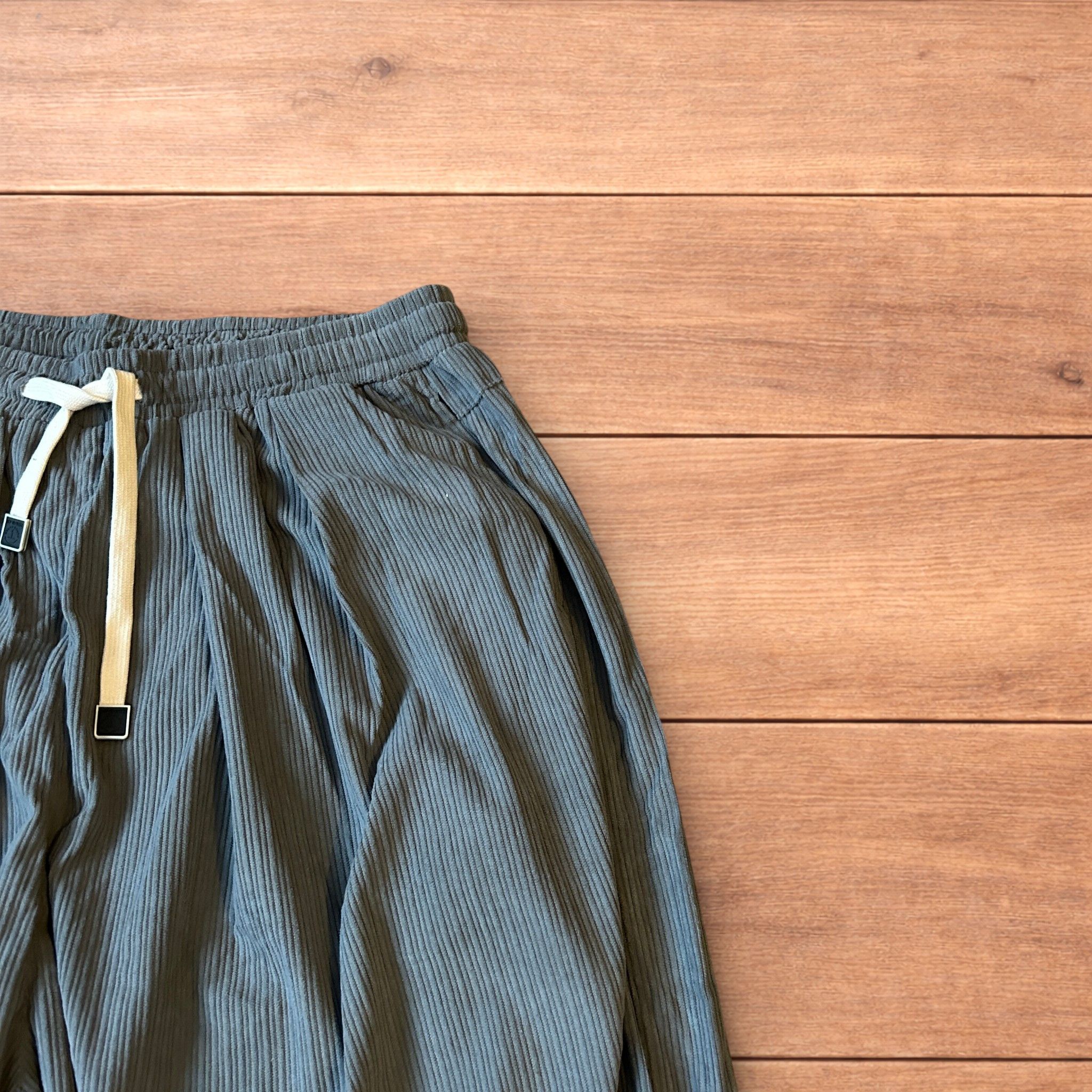 Japanese Brand Super baggy wide leg corduroy trousers joggers in grey. Size US 34 / EU 50 - 3 Thumbnail
