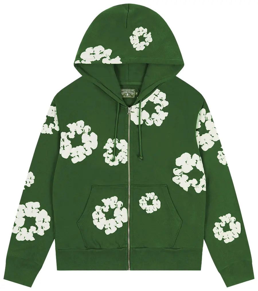 Cotton Wreath Zip Hoodie 'Green'