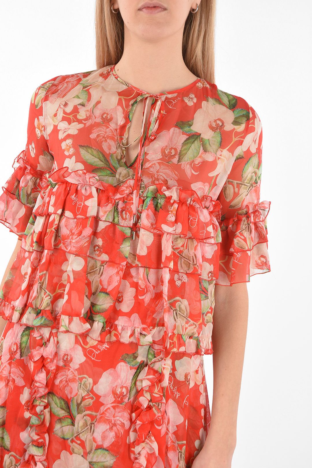 Philipp Plein og1mm0824 Floral Patterned Silk Ruffles Maxi Dress Size M / US 6-8 / IT 42-44 - 3 Thumbnail