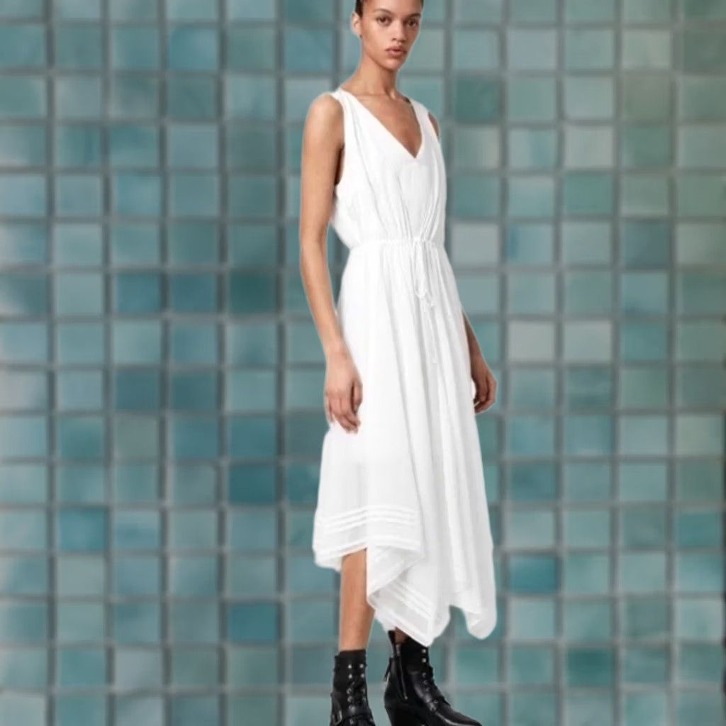 Allsaints AllSaints Celeste Dress White Sleeveless Midi V-Neck Handkerchief Hem Zipper A-Line Womens 4 Years Vintage: No Size S / US 4 / IT 40 - 1 Thumbnail