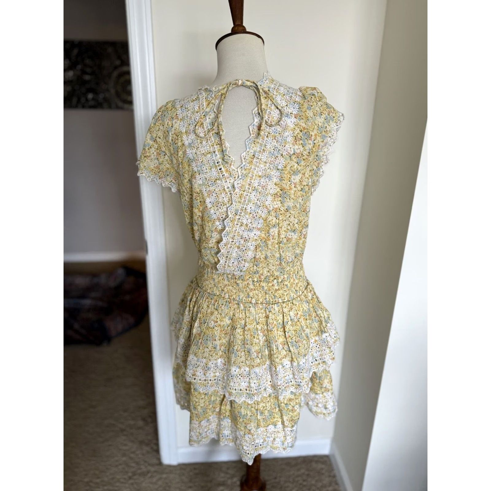 American Eagle Outfitters American Eagle Women's Floral Ruffle Tiered Mini Dress Yellow Med Size M / US 6-8 / IT 42-44 - 5 Thumbnail