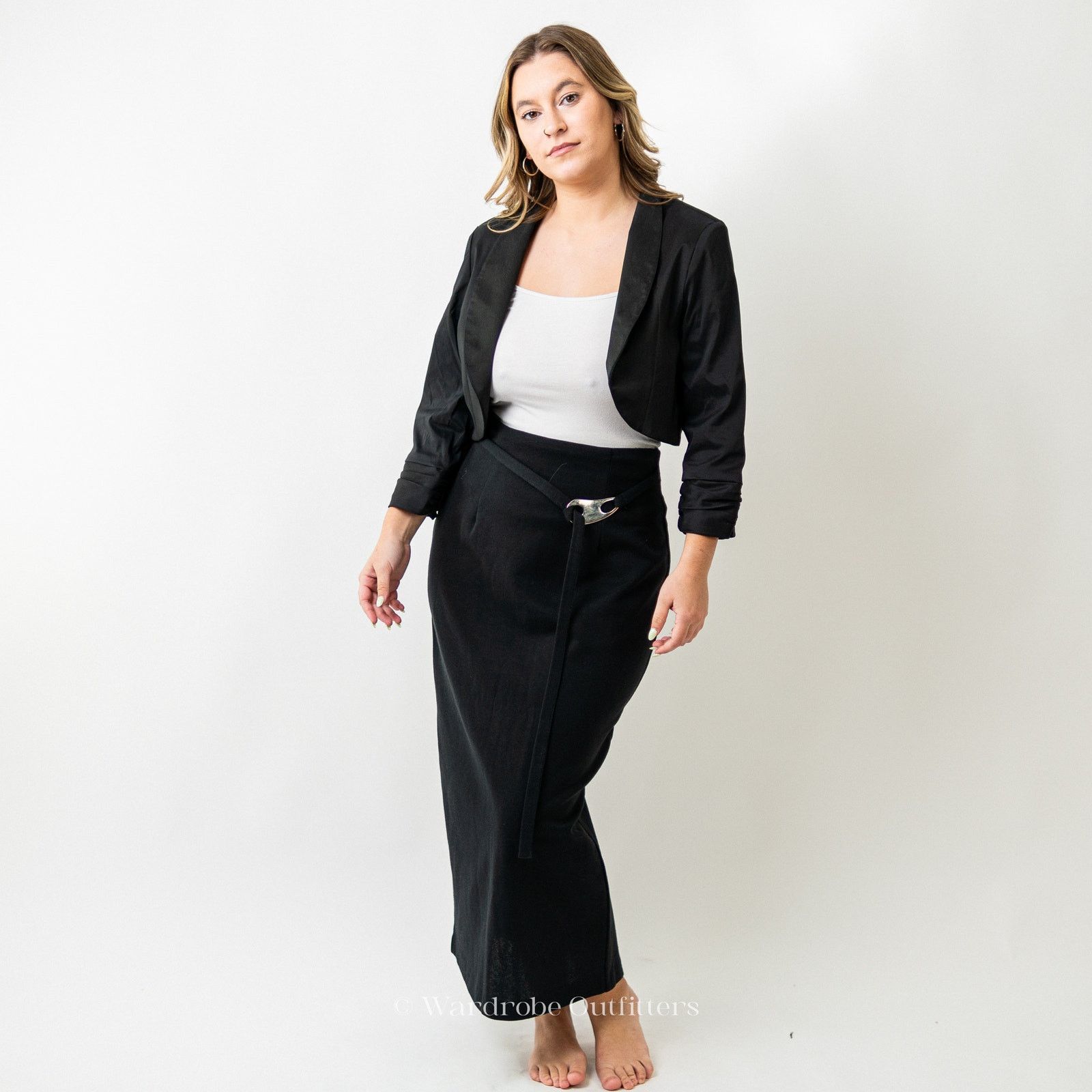 Vintage Vintage 80s Black Cropped Dress Blazer Jacket Size L / US 10 / IT 46 - 2 Thumbnail