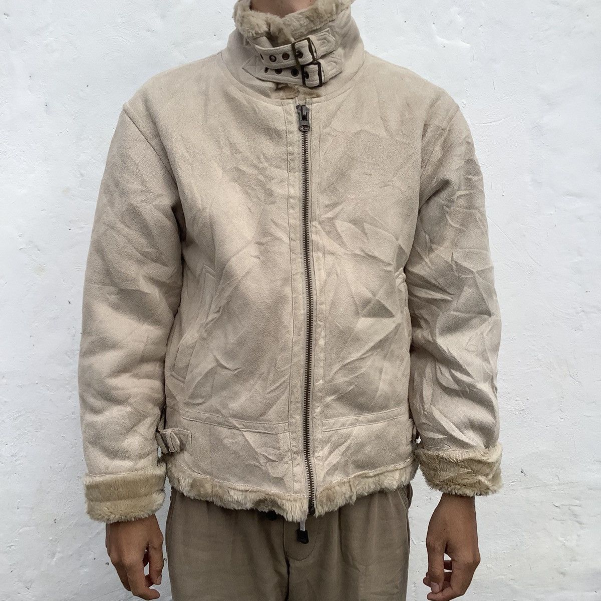 If Six Was Nine Bear USA Leather Sherpa Zip Up Fur Faux Jacket Size US M / EU 48-50 / 2 - 2 Thumbnail