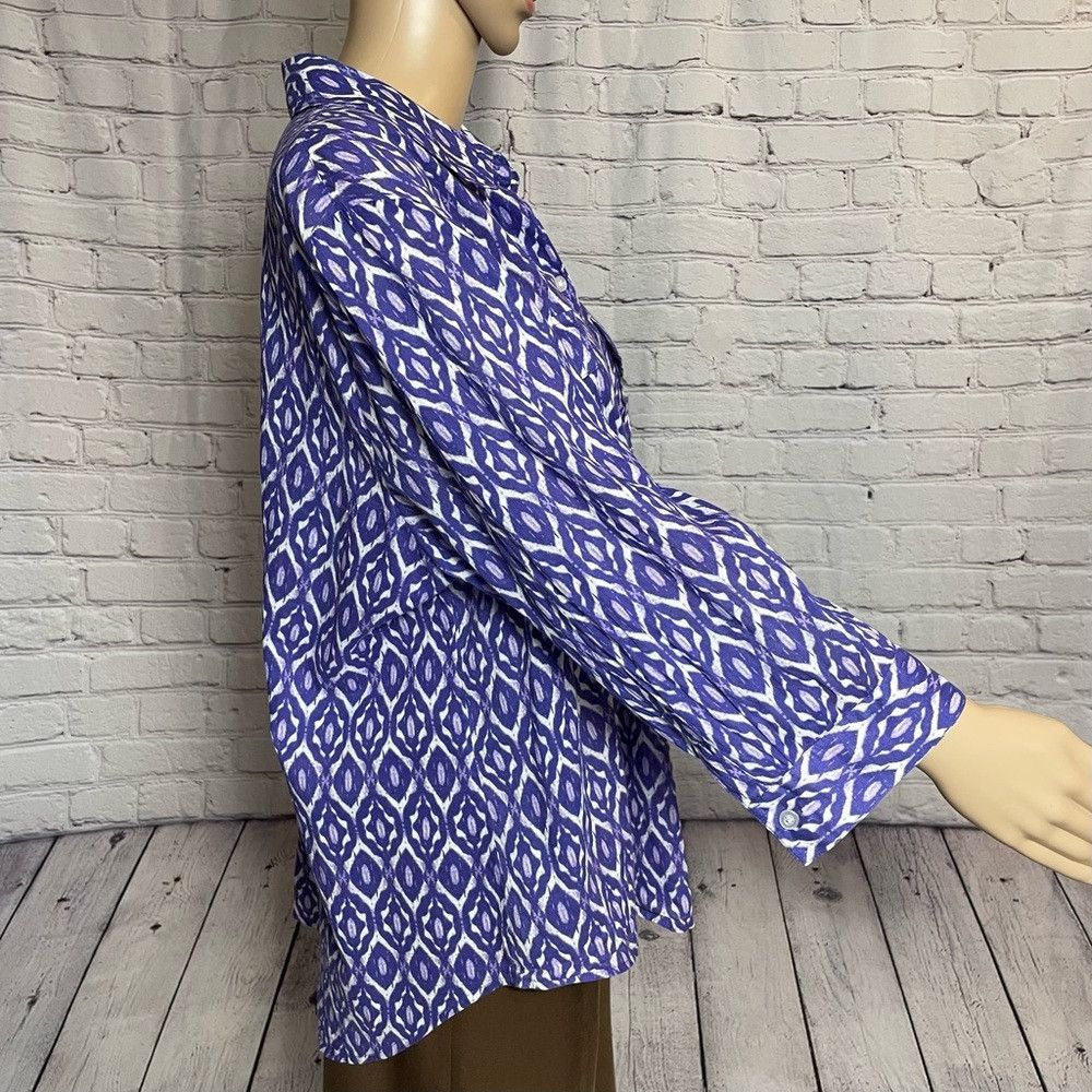 Chicos Chico's Purple Cotton Ikat 3/4 Sleeve Button Shirt Size 3 U Size XL / US 12-14 / IT 48-50 - 3 Thumbnail