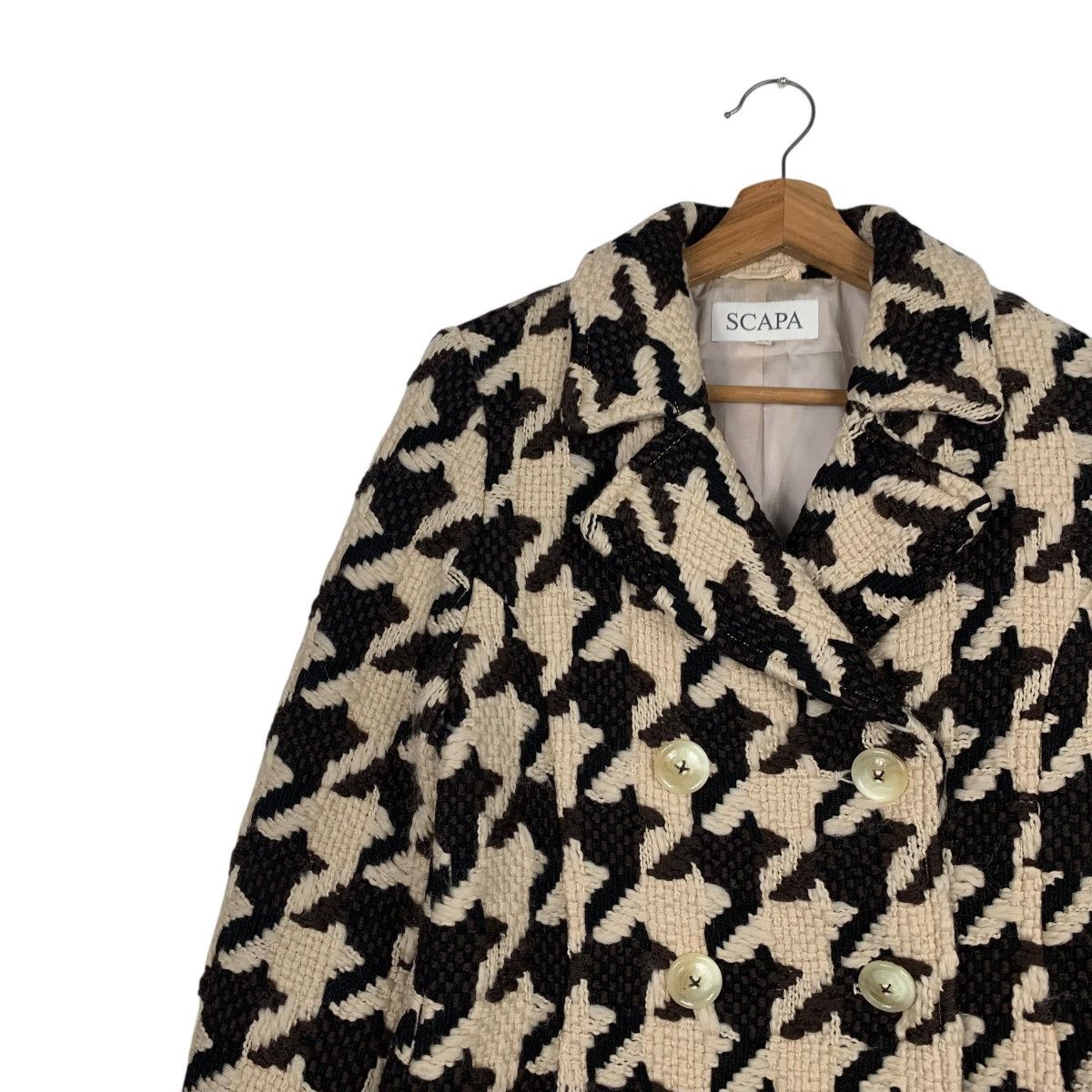 Japanese Brand SCAPA Big Houndstooth Pattern Wool Coat Jacket #2111-C92 Size M / US 6-8 / IT 42-44 - 6 Thumbnail