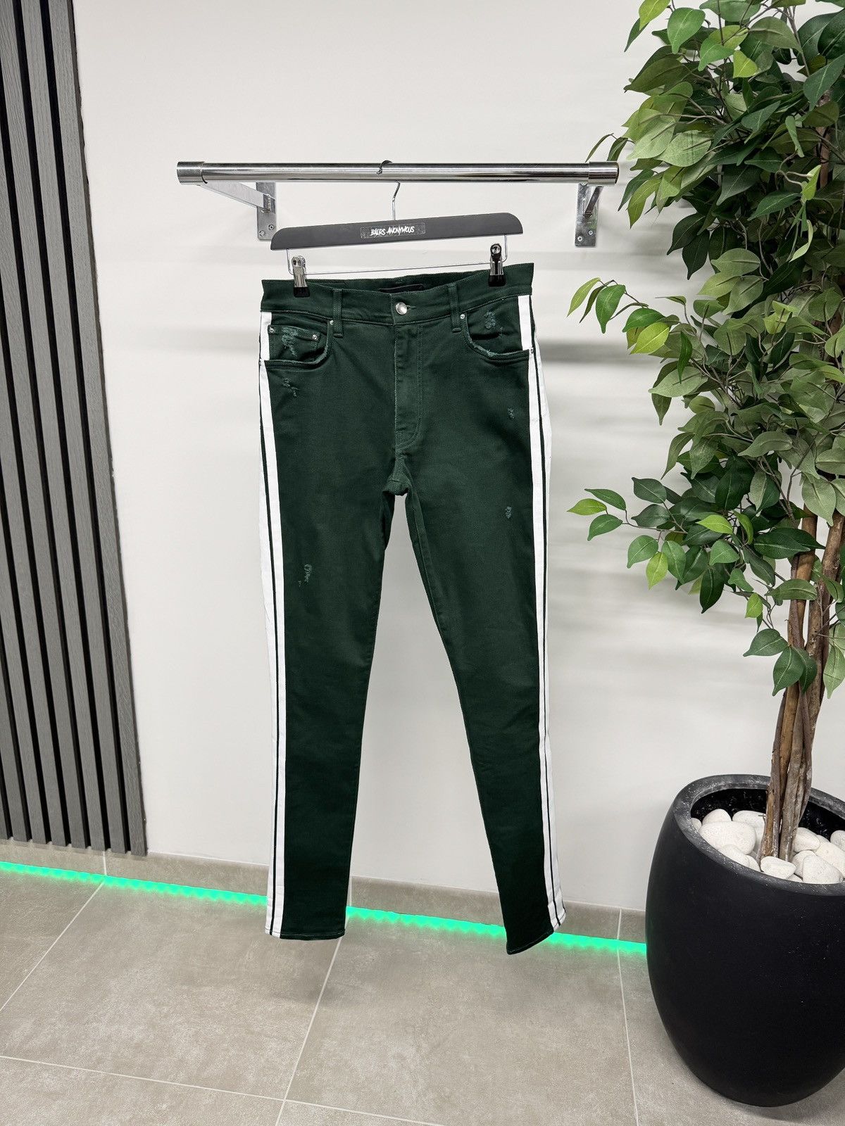 Amiri Amiri Track Stack Striped Skinny Fit Jeans In Green RRP £760 Size US 31 - 1 Thumbnail