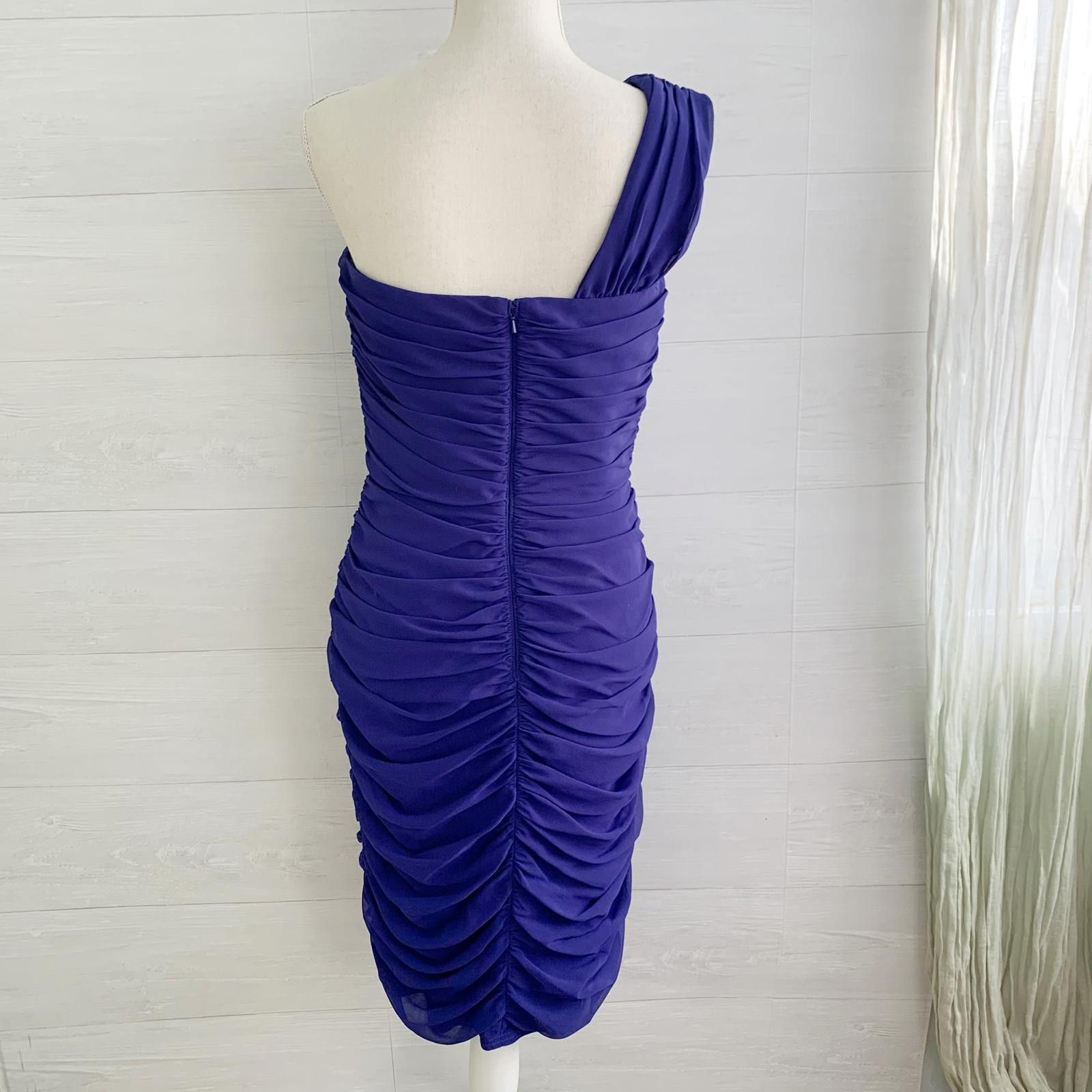 Designer Tadashi Shoji Indigo purple ruched one shoulder dress, sz 10 Size L / US 10 / IT 46 - 5 Thumbnail