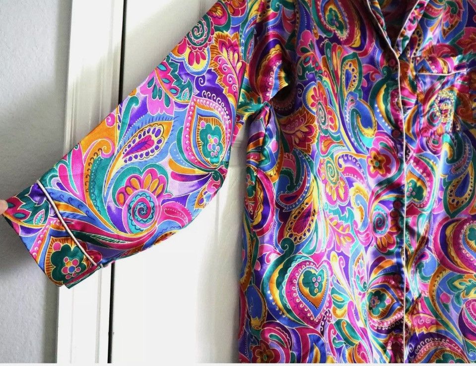 Adolfo Dominguez VTG Paisley Satiny Nightgown Night shirt Size L / US 10 / IT 46 - 3 Thumbnail