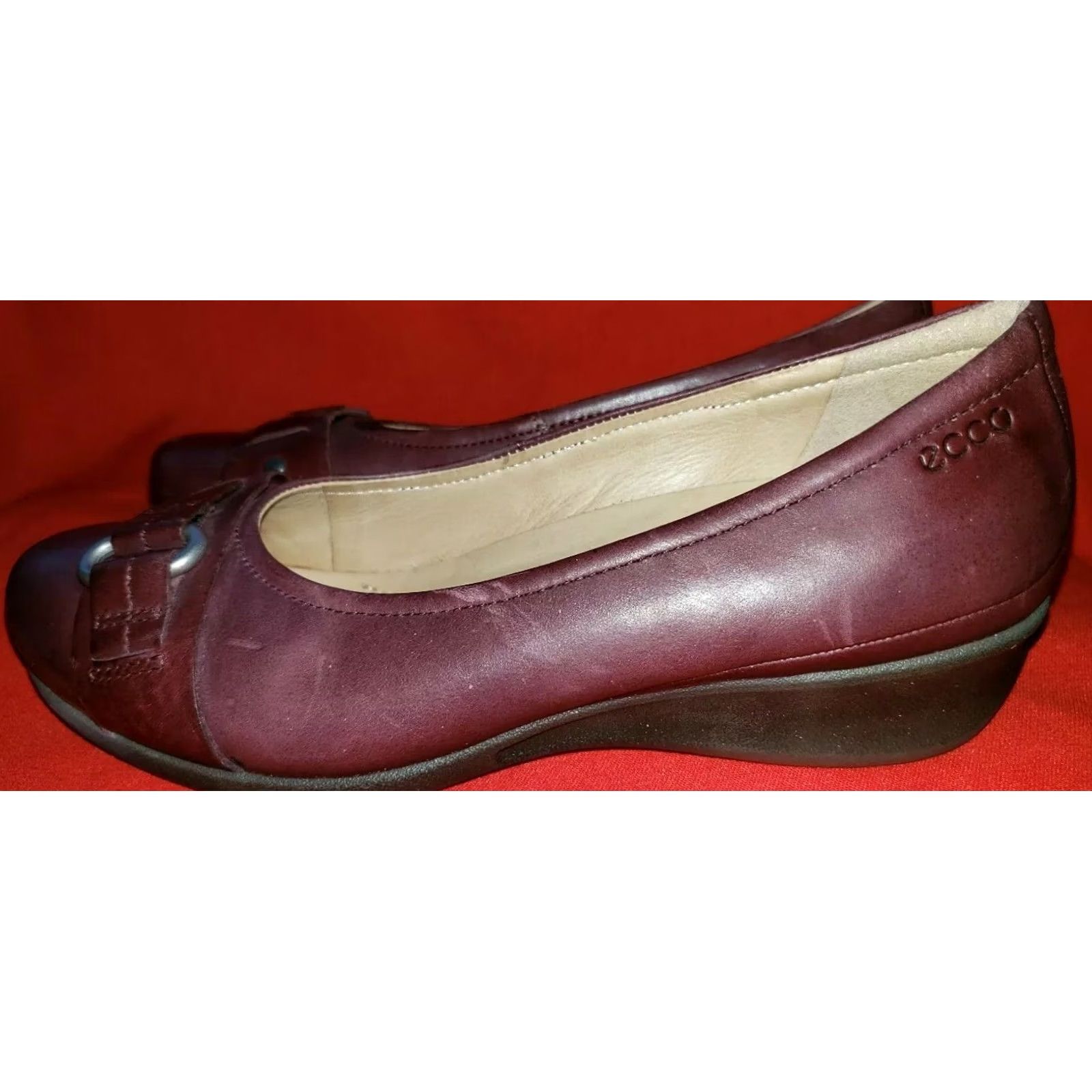 Ecco VINTAGE Ecco Women's Flats Dress Flats Brown Buckle Accent Wedge Heel US 4.5 EU 35 UK 2.5 B M Slip On Girls/Mens/ Womens? Size US 5.5 / IT 35.5 - 5 Thumbnail
