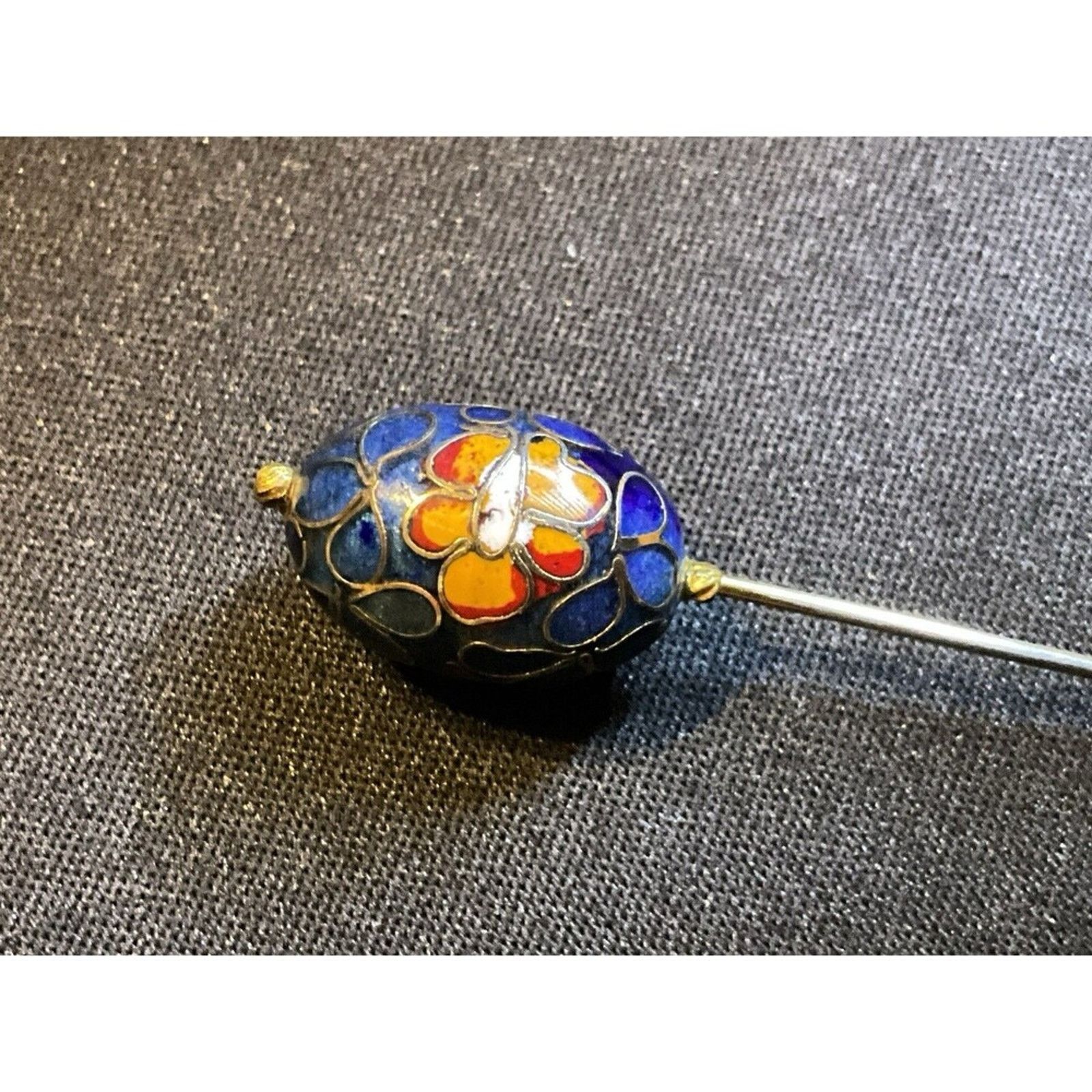 Other Vintage Cloisonné Hat Pin Oval Egg Shaped Floral Design Size ONE SIZE - 3 Thumbnail