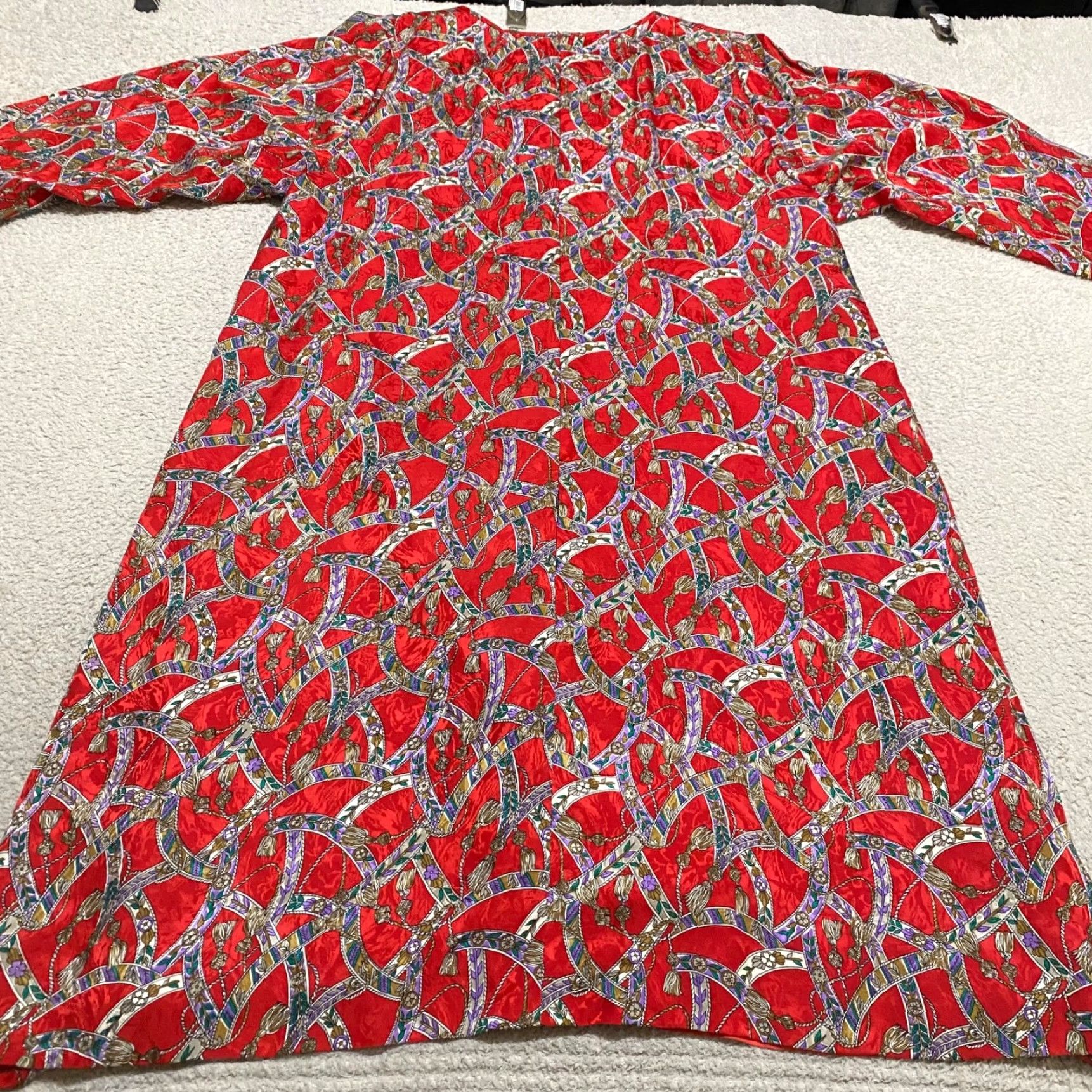 Vintage VINTAGE Richilene Womens Dress S Red 3/4 Sleeve V-Neck Midi 70s Geometric Bohemian Small US Size S / US 4 / IT 40 - 2 Thumbnail