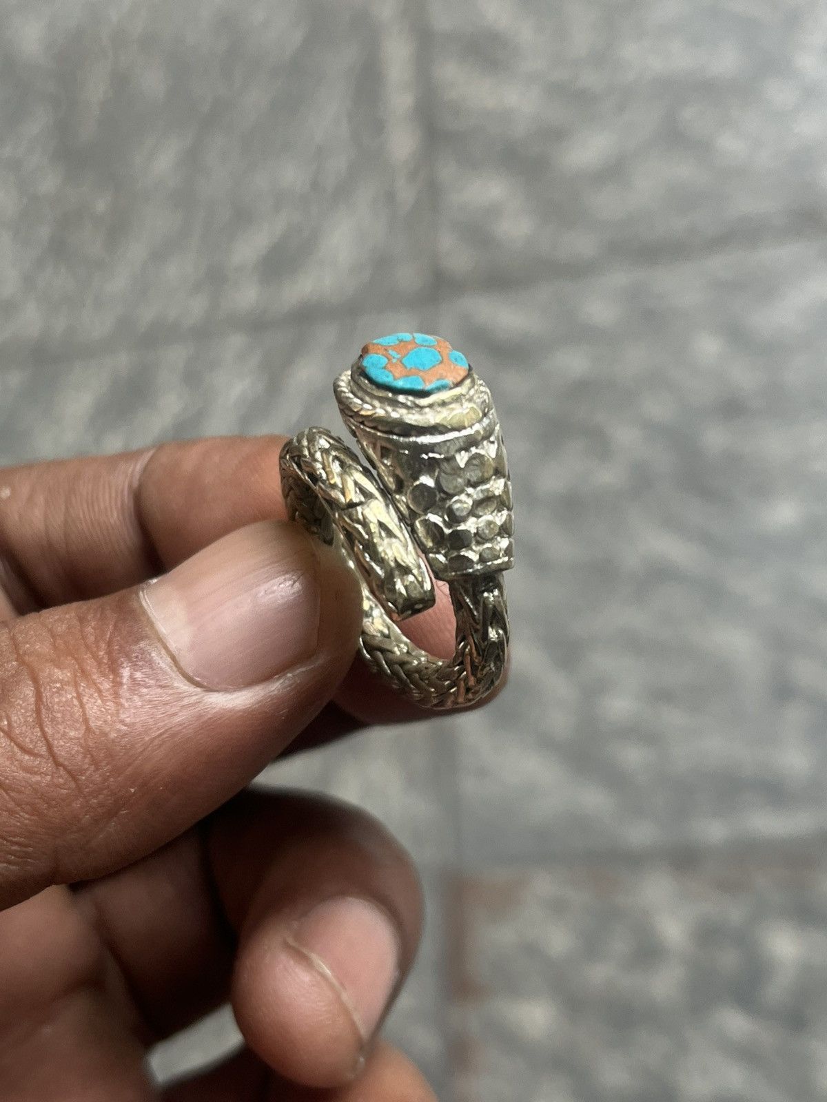John Hardy Braided Silver Serpent Ring with Inlay Turquoise Stone Size ONE SIZE - 2 Thumbnail