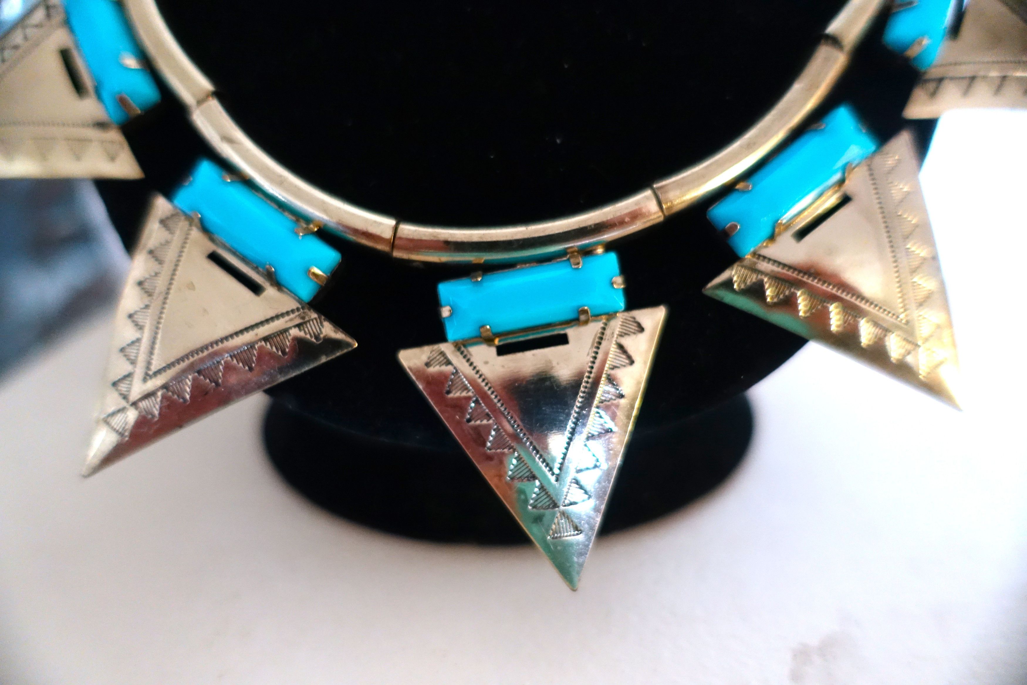 Vintage Silver Tone Turquoise Chain Choker Necklace Size ONE SIZE - 6 Thumbnail