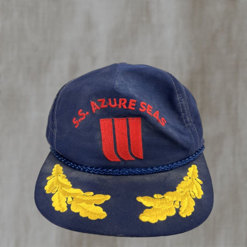 Vintage VINTAGE SnapBack Hat Men S Blue Azure Seas Blue Red Rope Egg Scramble Gold Leaf Blue Size ONE SIZE - 1 Thumbnail