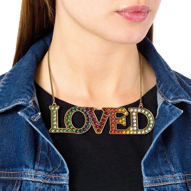 Gucci Gucci Gold Metal Necklace with Loved Pendant Multicolor Size ONE SIZE - 1 Thumbnail
