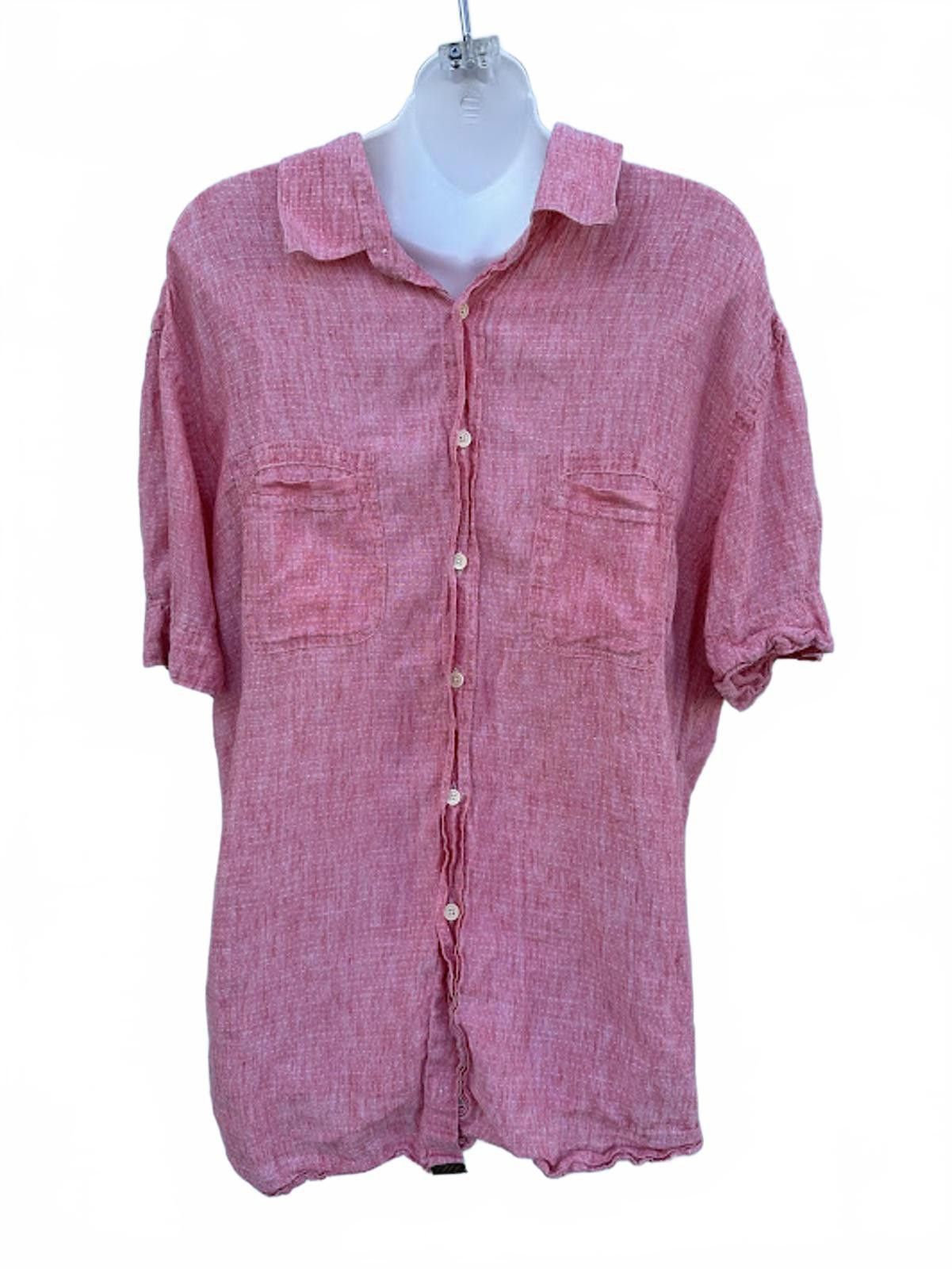 Billy Reid Pink Linen Short Sleeve Shirt XL Italy