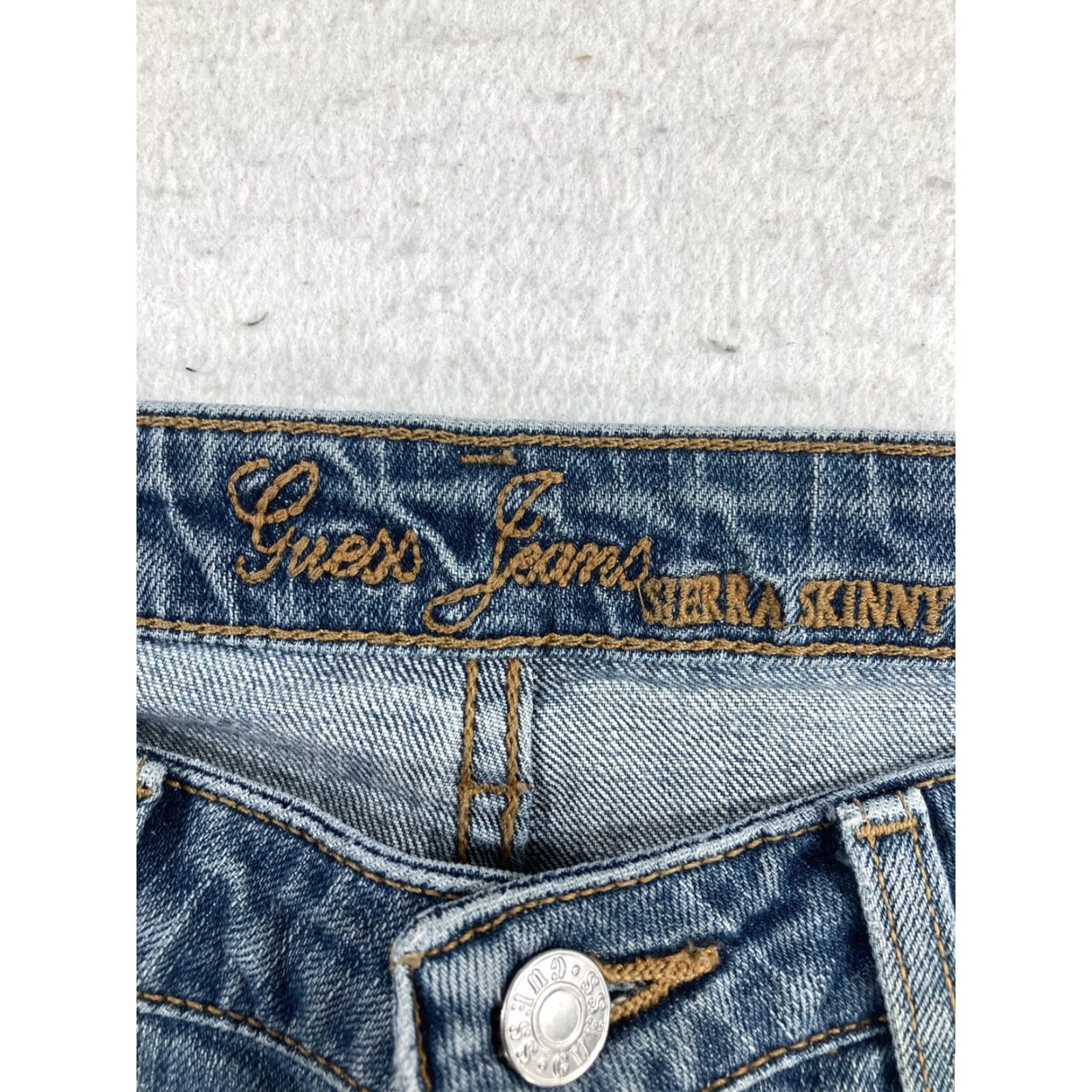 Guess GUESS Jeans Womens Skinny Jeans 24 Blue Sierra Stretch Medium Wash 5-Pocket Solid Denim Distressed Cotton Spandex Slim Juniors Women Mens?? Size 42" / US 20 - 7 Thumbnail