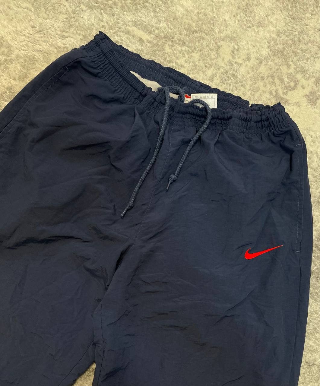 Nike Vintage 90s Nike Nylon Track Pants Navy Blue, Red Swoosh Size US 31 - 3 Thumbnail