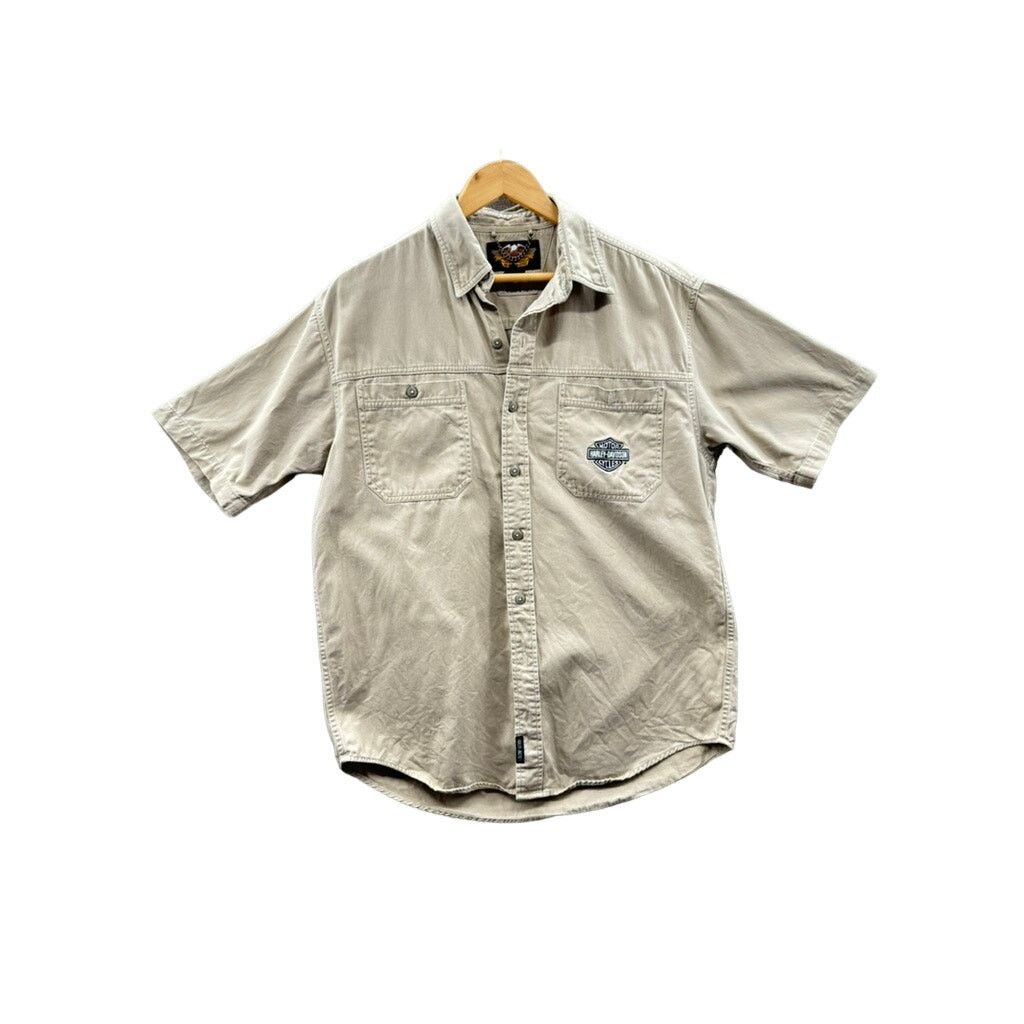 Harley Davidson × Vintage 2000's Harley-Davidson Canvas Short Sleeve Button Up Shirt Size US L / EU 52-54 / 3 - 1 Thumbnail