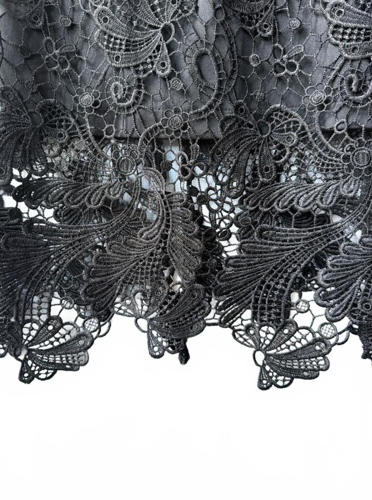 Other Vintage Black Lace Midi Skirt Sheer Crochet Overlay Size 26" / US 2 / IT 38 - 2 Thumbnail