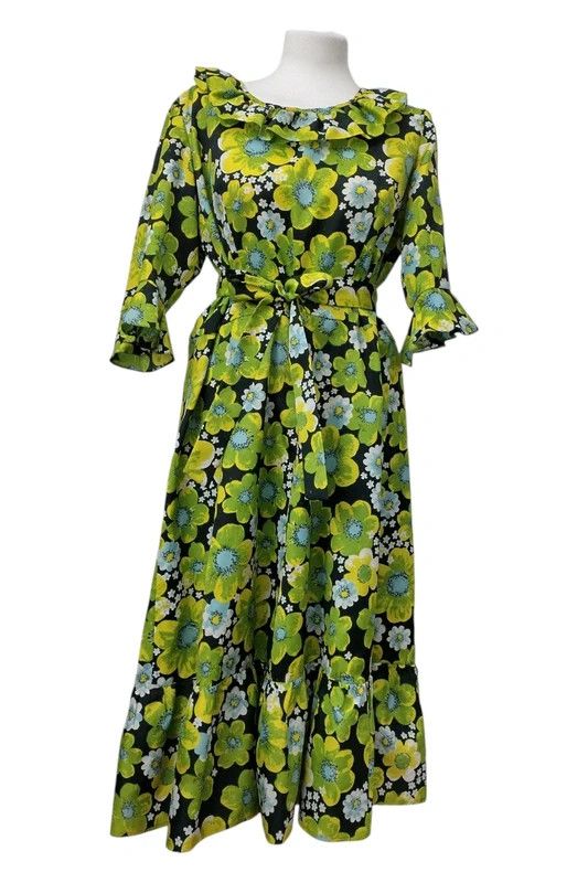 Other Authentic 70s Handmade Boho Floral Maxi Dress Vintage Size L / US 10 / IT 46 - 1 Thumbnail