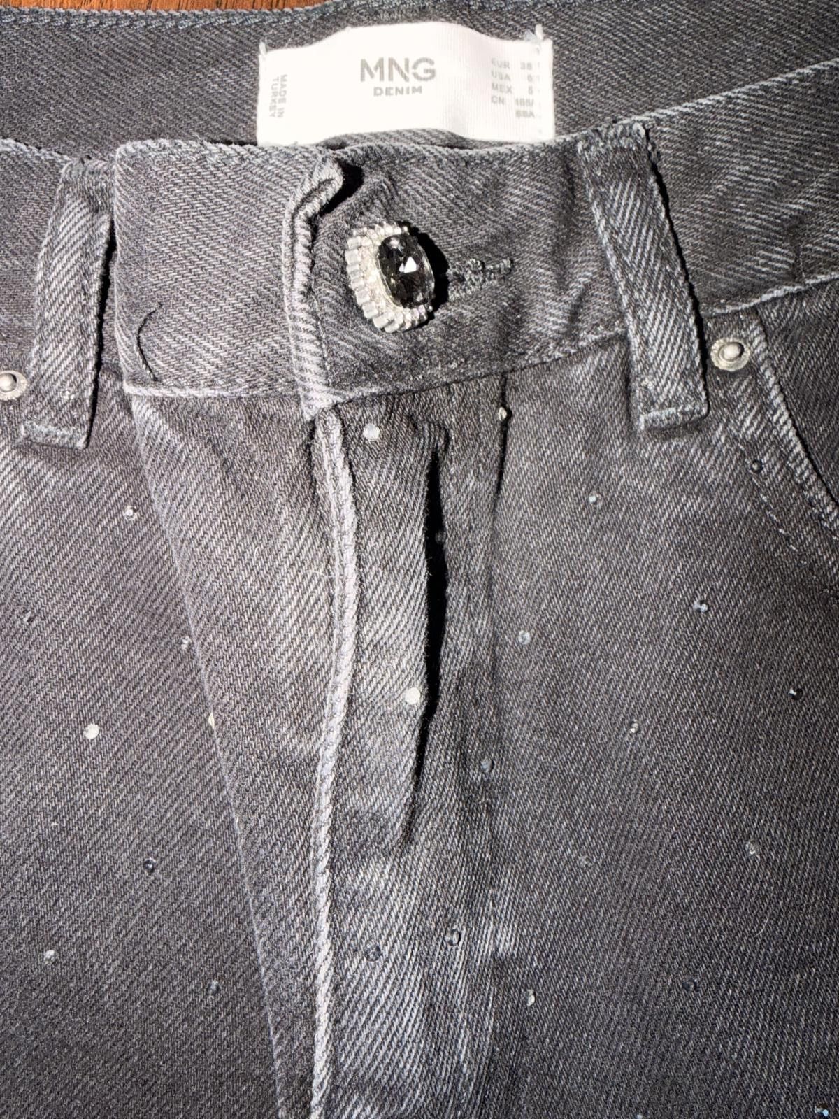 Mango Mango Wide Leg Black Denim Jeans with Rhinestones Size 28" / US 6 / IT 42 - 4 Thumbnail