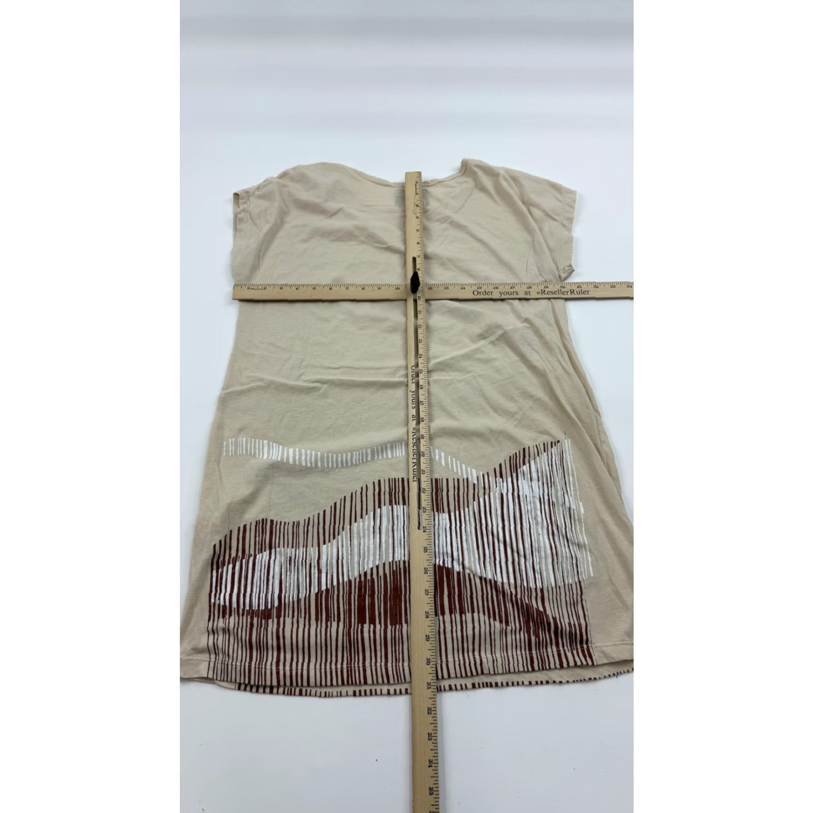 Vintage Tonlé Shirt Womens L Beige Brown White Graphic Tee Sustainable Cambodia Art Teraced Hand-Painted Size L / US 10 / IT 46 - 7 Thumbnail